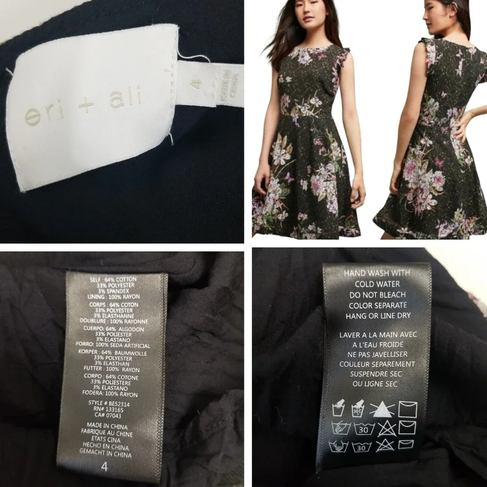 Anthropologie Eri +Ali Black Floral Lace Dress 4 Nevaeh Ruffle Cap Sleeve